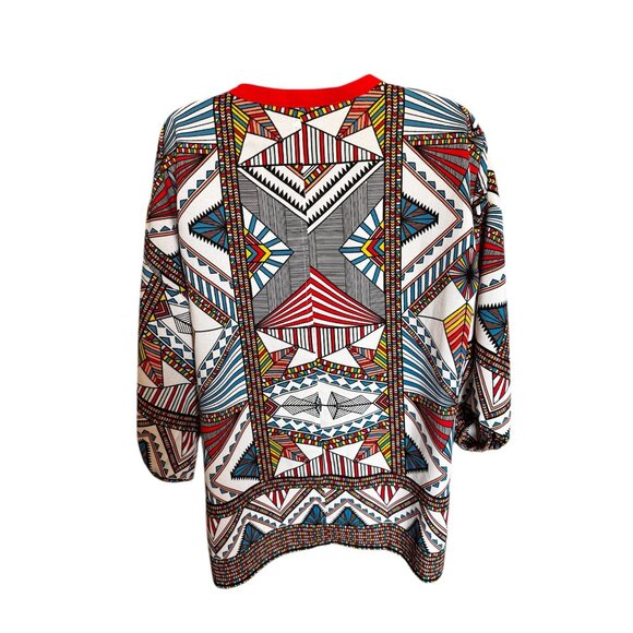 Gibson Latimer Womens S Tribal Geometric Print Top With Red Trim & Tassels Boho - Picture 2 of 10